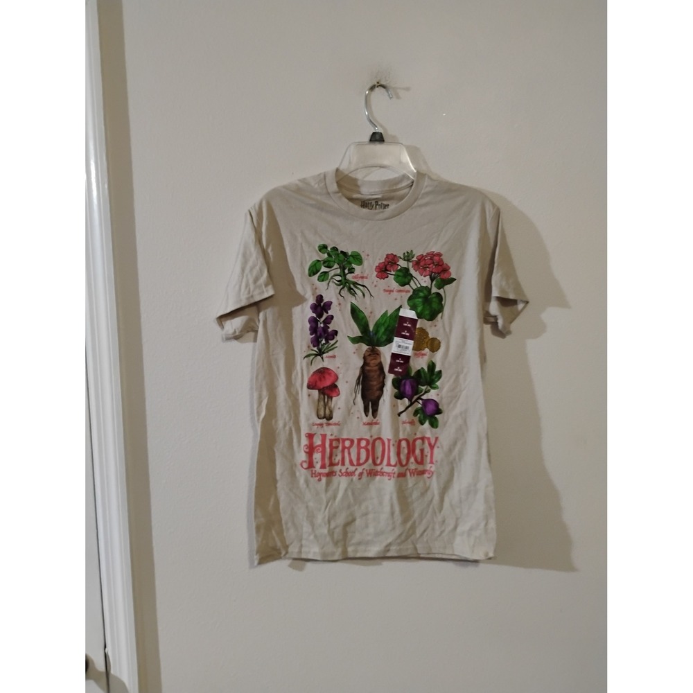 Harry Potter Herbology Botanical Graphic T-Shirt Sand Beige Small NWT